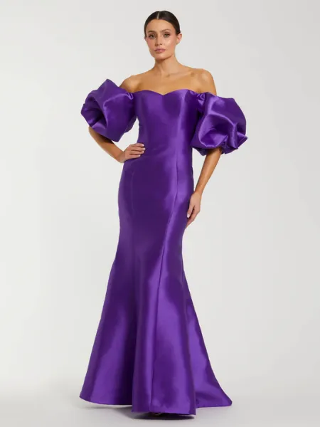 Dark Purple Sweetheart Off The Shoulder Puff Sleeve Gown